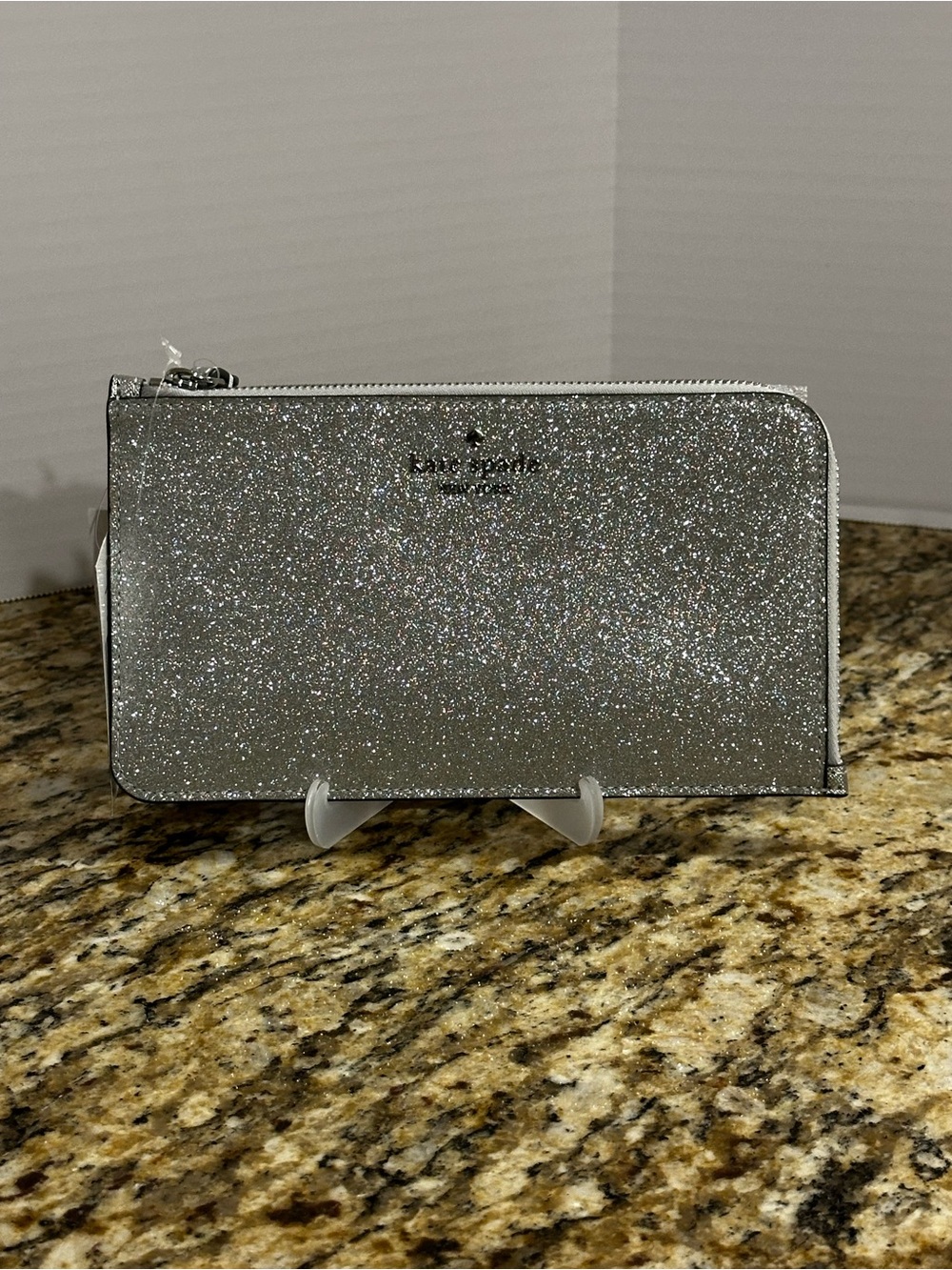 kate spade silver glitter wristlet